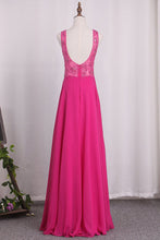 Load image into Gallery viewer, 2024 Prom Dresses A Line V Neck Beaded Bodice Chiffon Open Back