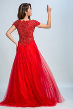 Load image into Gallery viewer, 2024 Scoop Beaded Bodice Short Sleeves A Line Prom Dresses Tulle