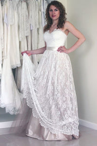 2024 Lace Wedding Dresses Sweetheart With Sash Floor Length Covered Button