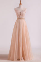 Load image into Gallery viewer, 2024 Hot Prom Dresses Scoop A Line With Sash And Applique