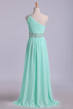 Load image into Gallery viewer, 2024 Prom Dresses One Shoulder A-Line Chiffon With Beading&amp;Sequins Floor Length