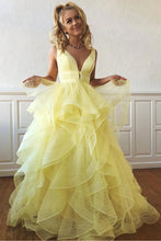 Load image into Gallery viewer, A Line Yellow Multi-layered Polka Dot Organza Prom Dresses Long Sweet 16 SRS15616