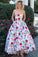 2024 High Low Prom Dresses Strapless A-Line Floral Print Long Ball Gown