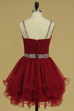 Load image into Gallery viewer, 2024 Organza Homecoming Dresses Spaghetti Straps With Ruffles And Beads
