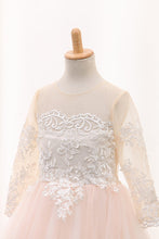 Load image into Gallery viewer, 2024 Ball Gown Scoop Long Sleeves Flower Girl Dresses Tulle With Aplique