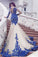 Mermaid Royal Blue Scoop Appliques Tulle Prom Dresses Long Evening SRS20464