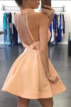 Load image into Gallery viewer, 2024 High Neck Homecoming Dresses A Line Satin With Applique Short/Mini