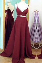 Load image into Gallery viewer, Two Piece Straps Long Prom Dress Evening Dress Spaghetti Straps Wine Red Prom Dresses RS159