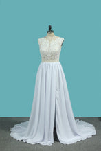 Load image into Gallery viewer, 2024 A Line Chiffon High Neck Wedding Dresses With Beads And Slit Sweep Train