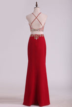Load image into Gallery viewer, 2024 Two Pieces Halter Sheath Prom Dresses Chiffon With Beading