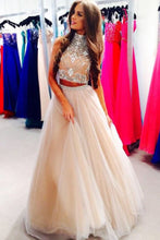 Load image into Gallery viewer, 2024 Two-Piece High Neck Prom Dresses A Line Tulle With Beading