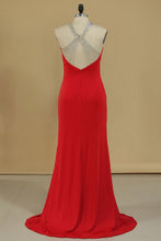 Load image into Gallery viewer, 2024 Halter Spandex With Beads Sweep Train Sheath Prom Dresses