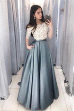 Load image into Gallery viewer, 2 Pieces Long Lace Satin A-Line Elegant Prom Dresses For Teens