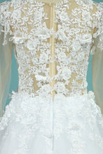 Load image into Gallery viewer, 2023 Gorgeous Wedding Dresses A-Line Scoop Long Sleeves Tulle With Applique Chapel Train