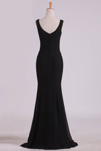 Load image into Gallery viewer, 2024 Straps Bridesmaid Dresses Mermaid With Slit Chiffon Black