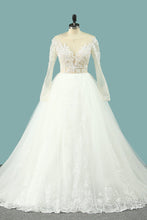 Load image into Gallery viewer, 2023 Wedding Dresses Scoop Long Sleeves Tulle With Applique Court Train