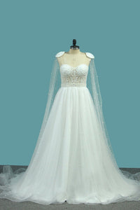 2023 Sweetheart Wedding Dresses A Line Tulle With Beads Sweep Train