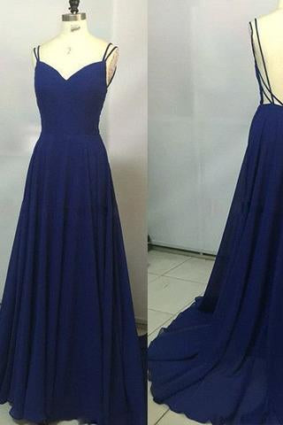 2024 Custom Made Royal Blue Spaghetti Straps Sleeveless Backless Sweetheart Prom Dresses RS770