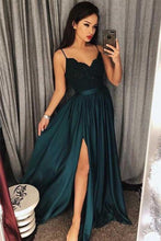 Load image into Gallery viewer, Spaghetti Straps Deark Green Simple Elegant Long Prom Dresses