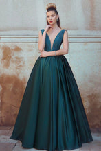 Load image into Gallery viewer, 2024 V Neck Satin Prom Dresses With Ruffles Bodice A Line