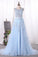 2024 Scoop A Line Prom Dresses Tulle With Applique Sweep Train
