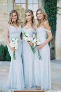 Mismatched Different Styles Chiffon Light Blue A Line Floor-Length Cheap Bridesmaid Dress RS684