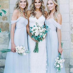 Mismatched Different Styles Chiffon Light Blue A Line Floor-Length Cheap Bridesmaid Dress RS684