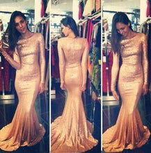 Load image into Gallery viewer, Sequins Prom Dresses Long Sleeves Simple Long Mermaid Evening Gowns RS152