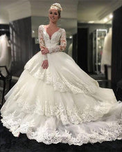 Load image into Gallery viewer, Long Sleeve V-neck Open Back Lace Ball Gown Wedding Dresses Bridal Dresses RS388