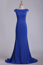 Load image into Gallery viewer, 2024 Open Back Bateau Spandex Evening Dresses Mermaid Sweep Train