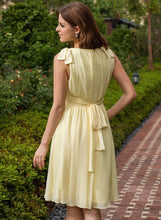 Load image into Gallery viewer, Bow(s) Silhouette Ruffle Knee-Length Fabric Neckline Embellishment A-Line V-neck Length Lana V-Neck Bridesmaid Dresses