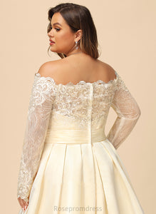 Alaina Sweep Off-the-Shoulder Wedding Sequins Wedding Dresses Lace Ball-Gown/Princess Train Dress With Beading Satin