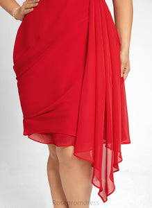 Ruffle Sheath/Column Chiffon Dress Madyson With Ruffles V-neck Cascading Cocktail Cocktail Dresses Knee-Length