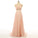Peach Lace Backless Sexy Cheap V-Neck Halter Sleeveless A-Line Open Back Prom Dresses RS33
