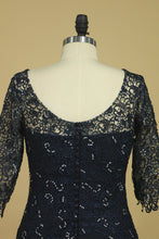 Load image into Gallery viewer, 2024 Mother Of The Bride Dresses Scoop 3/4 Length Sleeve Dark Navy Spandex &amp; Lace With Beads