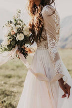 Load image into Gallery viewer, Long Sleeve Rustic Wedding Dresses Lace Appliqued Ivory Beach Wedding Dress