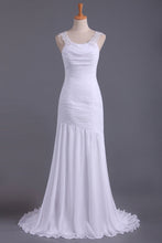 Load image into Gallery viewer, 2024 White Prom Dresses Straps Mermaid/Trumpet Ruffled Bodice Beaded Open Back