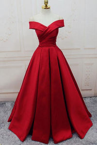 Gorgeous Red Off-the-Shoulder Floor-Length Satin Sweetheart Long Lace up Prom Dresses RS374