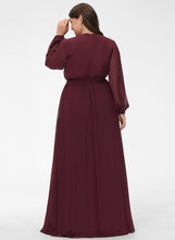 Load image into Gallery viewer, Fabric Pleated Length Bow(s) A-Line Embellishment V-neck Floor-Length Silhouette Neckline Violet Bridesmaid Dresses