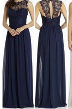 Load image into Gallery viewer, Round Neckline Illusion Lace Top Chiffon A-line Popular Open Back Bridesmaid Dresses RS515