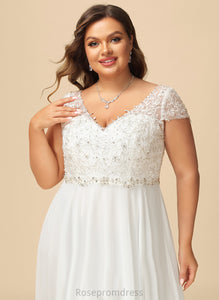Lyric V-neck Chiffon Lace Floor-Length Dress Wedding Dresses With Sequins Beading Wedding A-Line