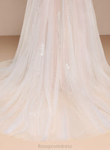 Load image into Gallery viewer, Dress Sequins Scarlett Court Wedding Ball-Gown/Princess Sweetheart Wedding Dresses Train Ruffle Off-the-Shoulder Tulle With Lace