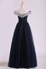 Load image into Gallery viewer, 2024 Off The Shoulder With Beading And Ruffles Prom Dresses A Line Tulle