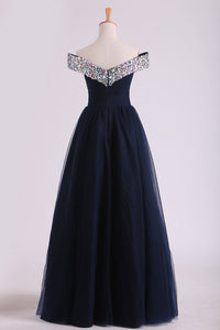 2024 Off The Shoulder With Beading And Ruffles Prom Dresses A Line Tulle
