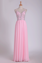 Load image into Gallery viewer, 2024 A Line Spaghetti Straps Prom Dresses Beaded Bodice Floor Length