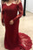 Burgundy Off Shoulder Sweetheart Appliques Lace Prom Dresses with Long Sleeves