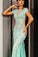 2024 Open Back Mermaid Scoop Prom Dresses Tulle With Applique Sweep Train