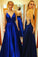 Simple A Line Spaghetti Straps V Neck Prom Dresses with Pockets, Backless Long Dance Dress SRS15384