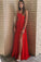 Simple Red Sleeveless Chiffon Backless Split Long Prom Dresses