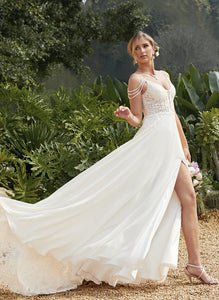 V-neck Train Sequins Lace Beading Wedding Dresses Dress Tamara With Sweep Chiffon Wedding A-Line
